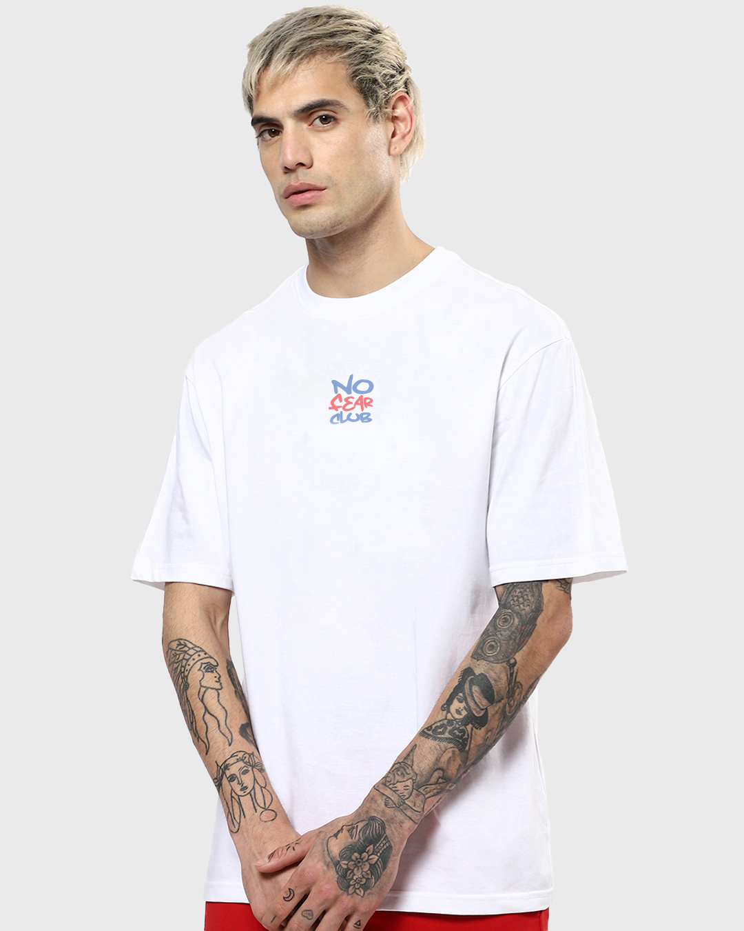 Shop Men's White No Fear Club Typography Oversized T-shirt-Back