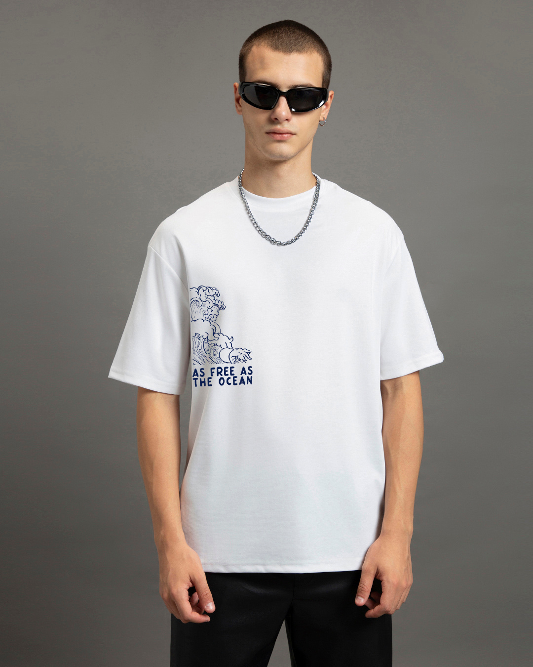 Shop Men's White Ocean Child Graphic Printed Oversized T-shirt-Back