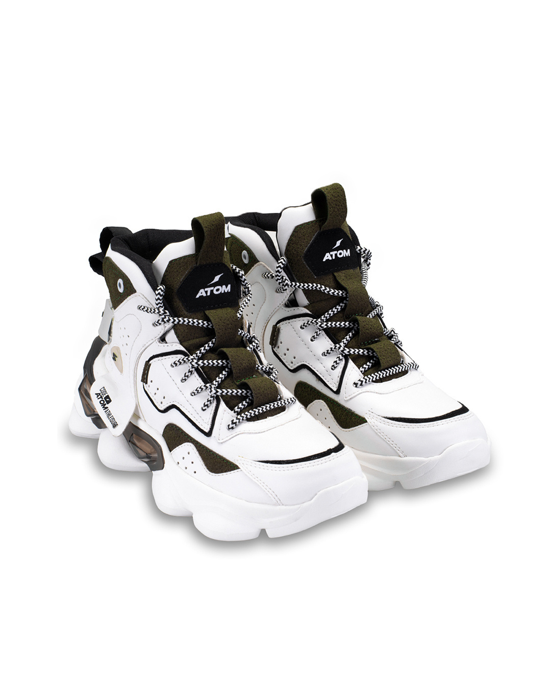 Shop Men's White & Olive Green Bulldozer Color Block High-Top Sneakers-Back
