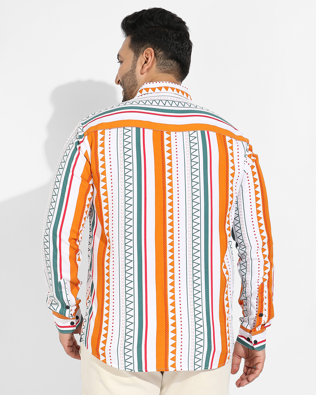 Shop Men's White & Orange All Over Printed Oversized Shirt-Back