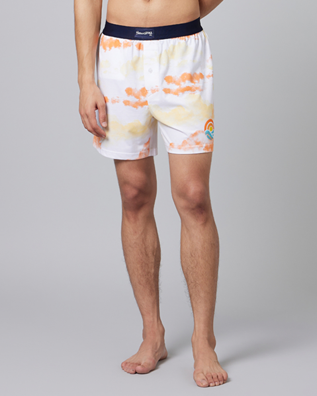 Shop Men's White & Orange Summer Vibes Tie & Dye Relaxed Fit Boxers-Back