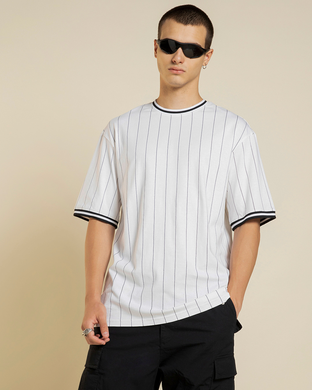 Buy Men's White Striped Oversized T-shirt Online at Bewakoof