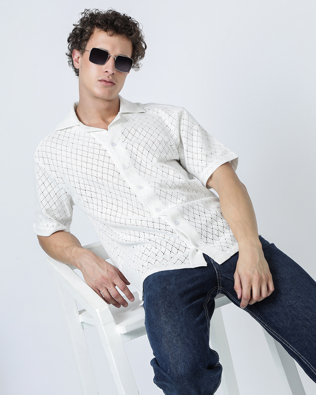 Buy Men s White Oversized Crochet Shirt Online in India at Bewakoof