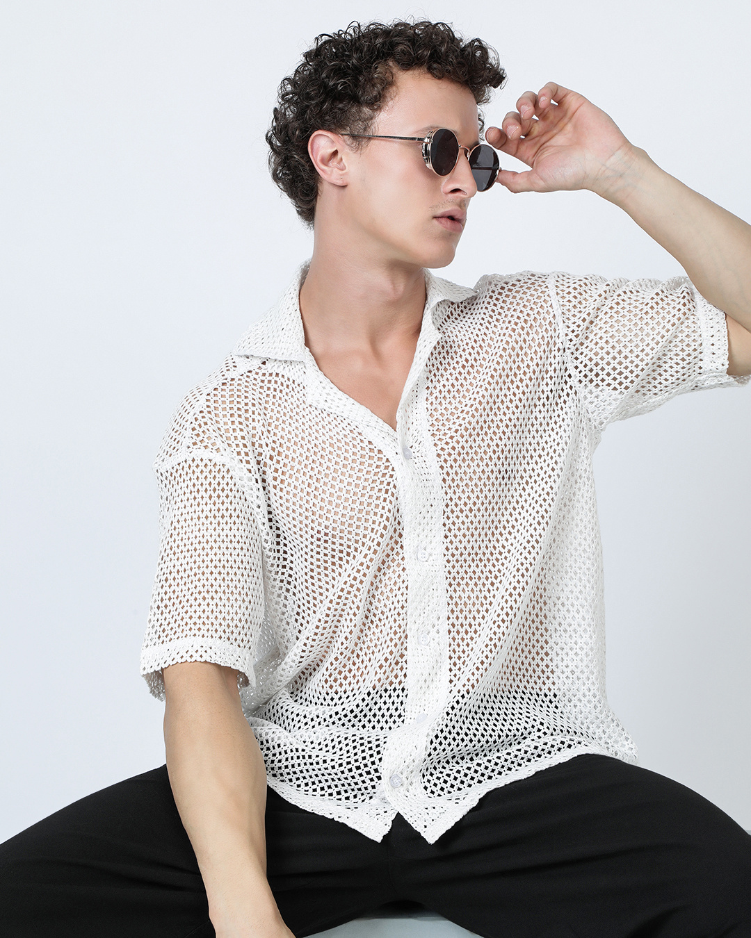 Buy Men s White Oversized Crochet Shirt Online at Bewakoof