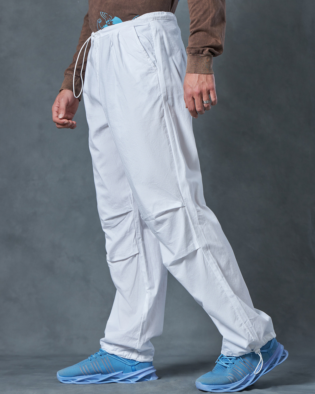 Shop Men's White Oversized Parachute Pants-Back