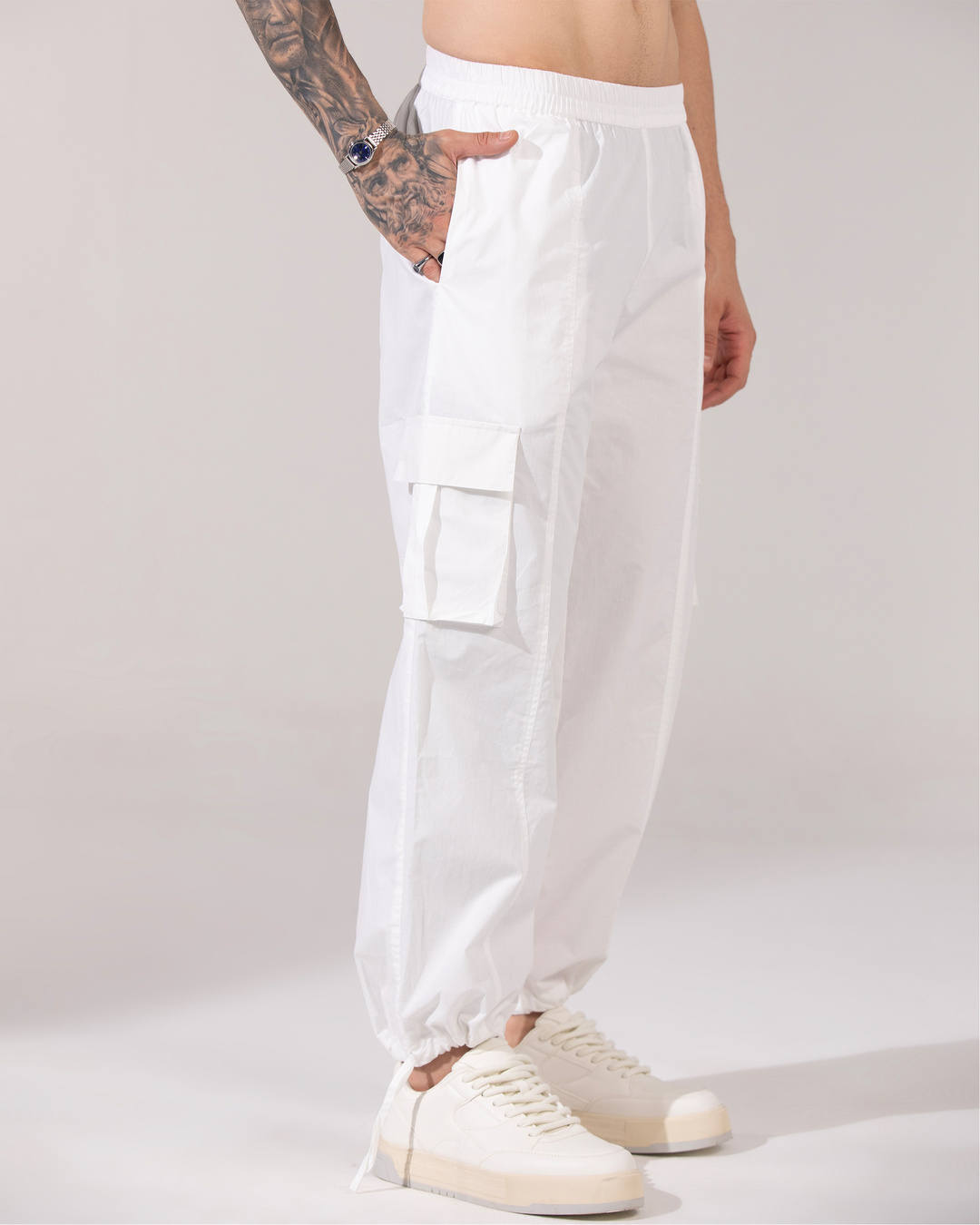 Shop Men's White Oversized Parachute Pants-Back