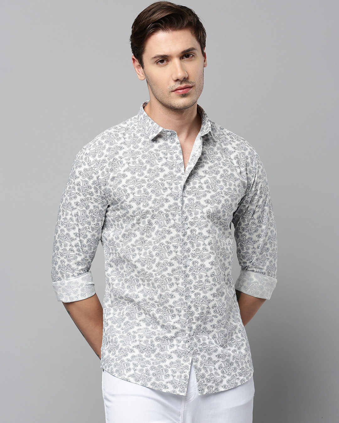 Shop Men's White Paisley Printed Slim Fit Shirt-Back