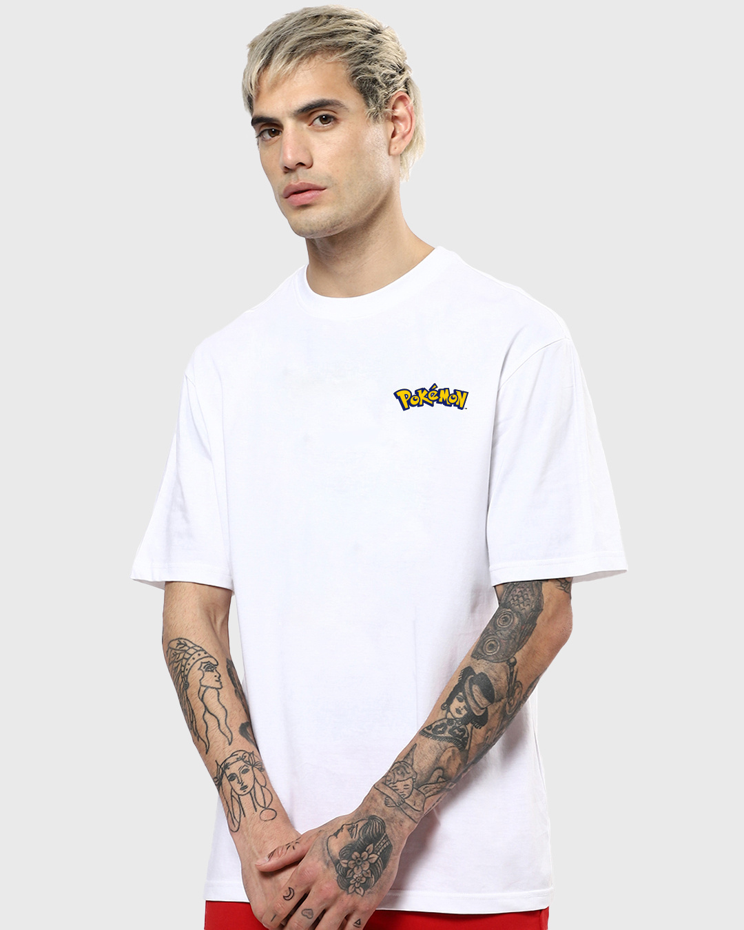 Shop Men's White Pikachu Graphic Printed Oversized T-shirt-Back