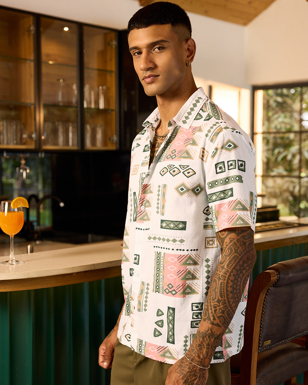 Shop Men's Off White & Pink All Over Printed Oversized Shirt-Back