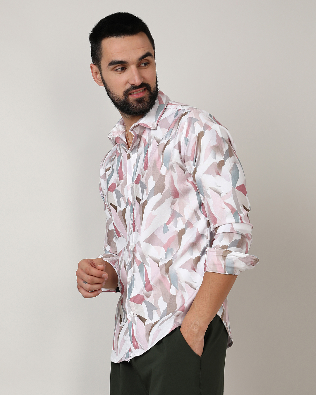 Shop Men's White & Pink All Over Printed Shirt-Back