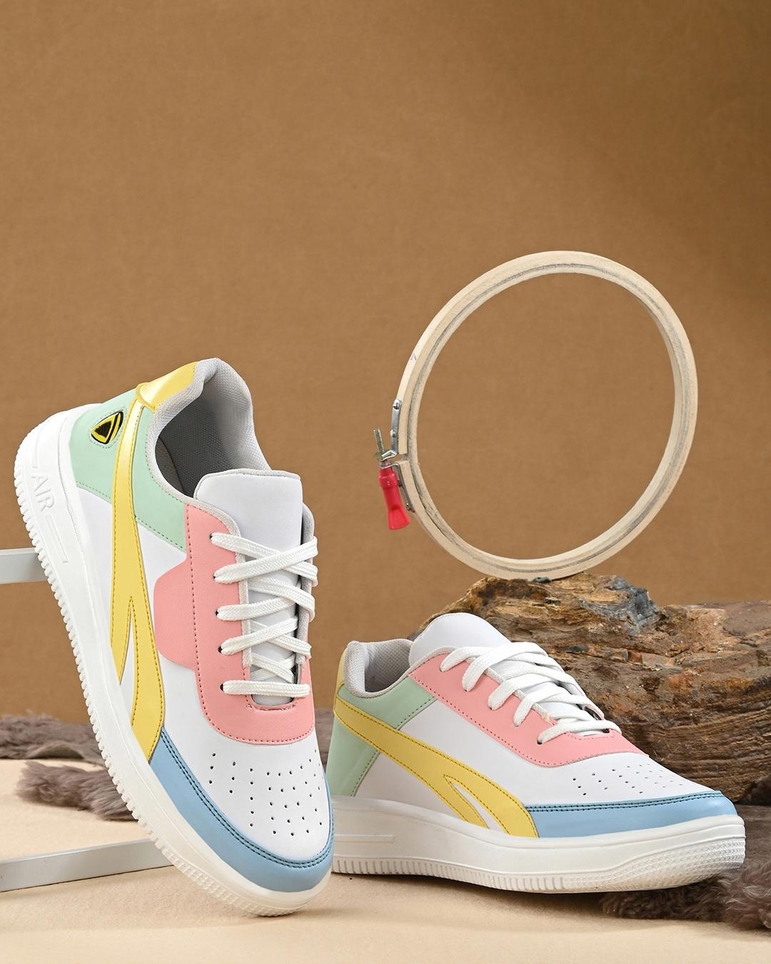 Buy Men's White & Pink Color Block Sneakers Online in India at Bewakoof