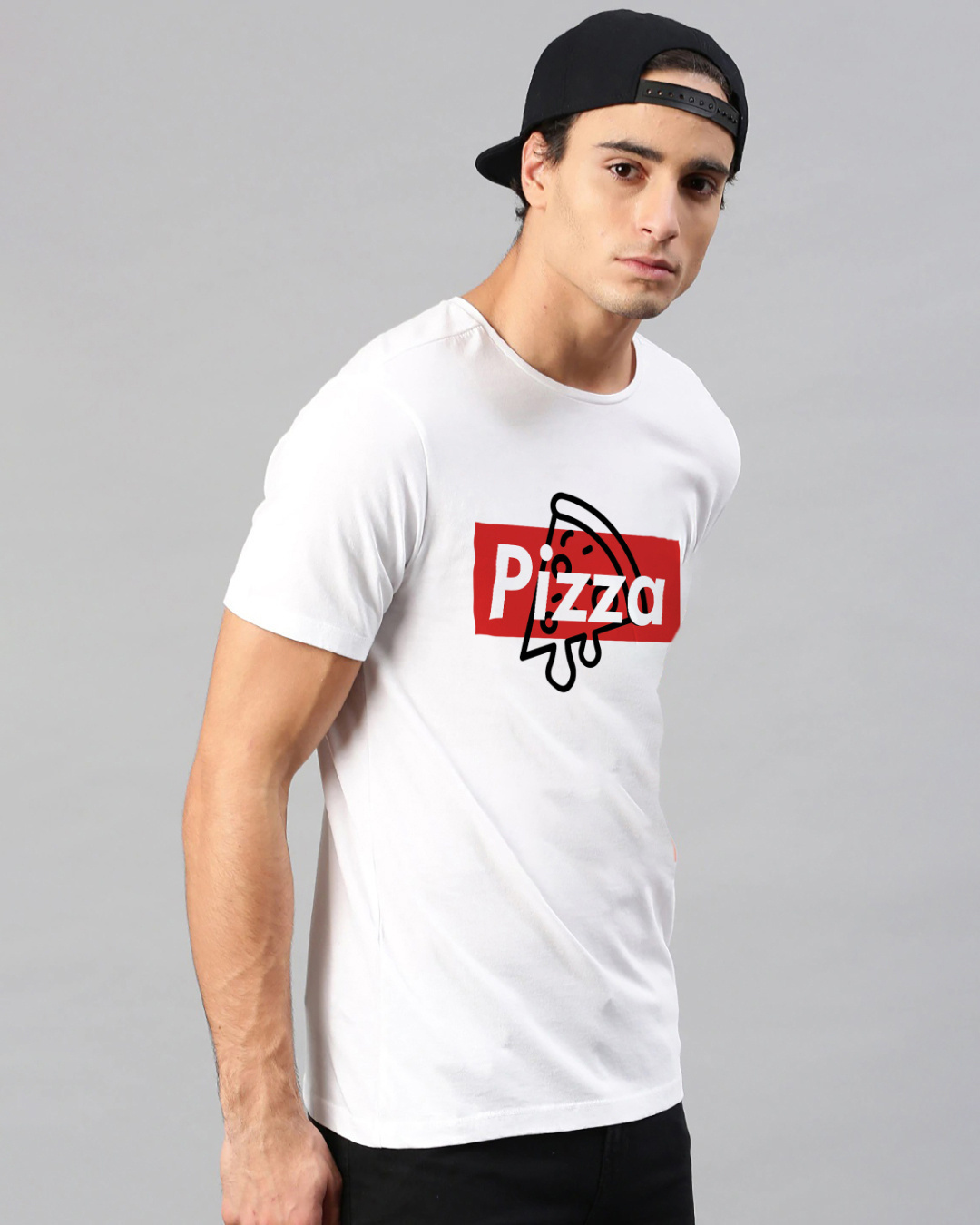 Shop Men's White Pizza Typography Cotton T-shirt-Back
