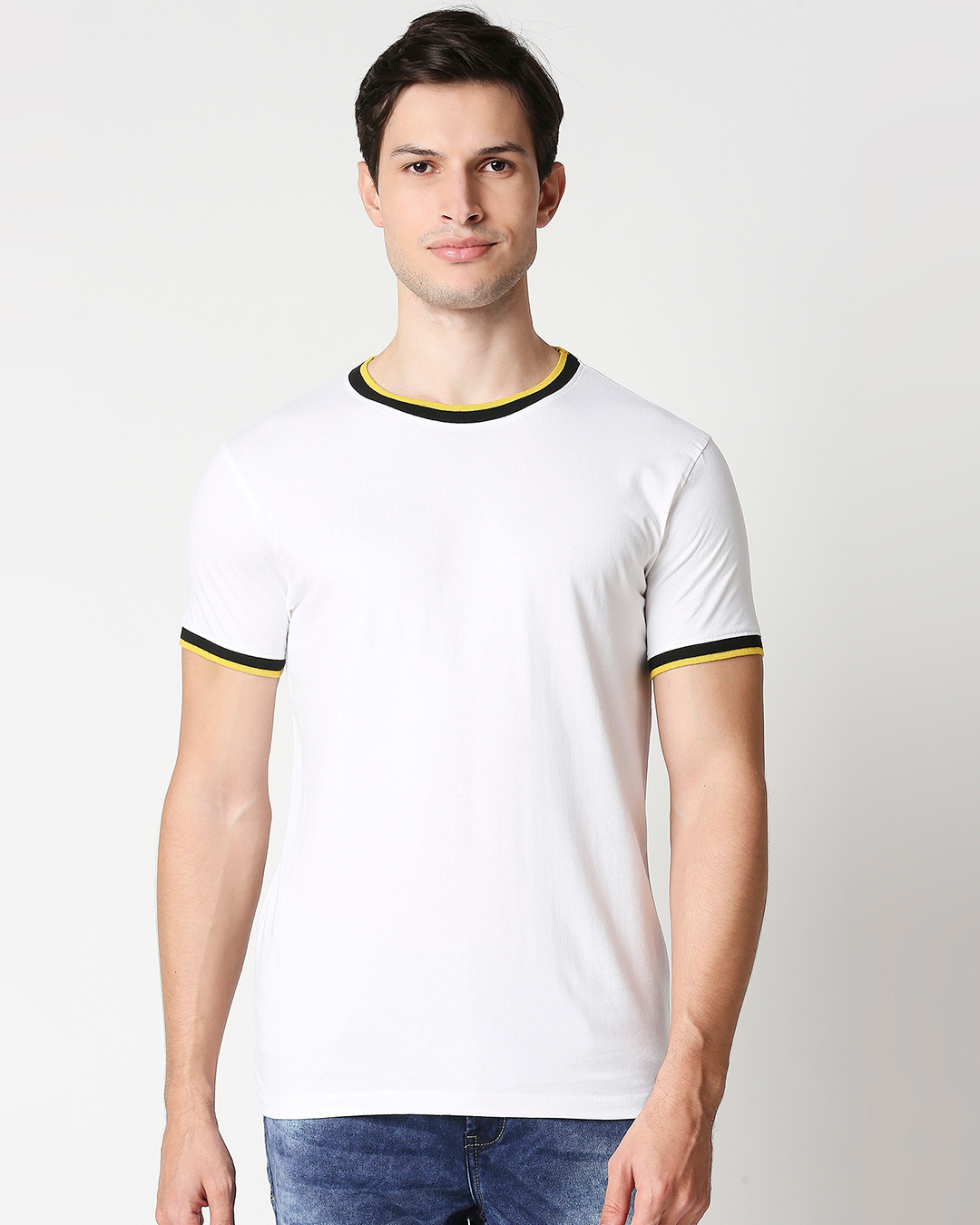 Shop Men's White Plus Size Round Neck Varsity T-shirt-Back