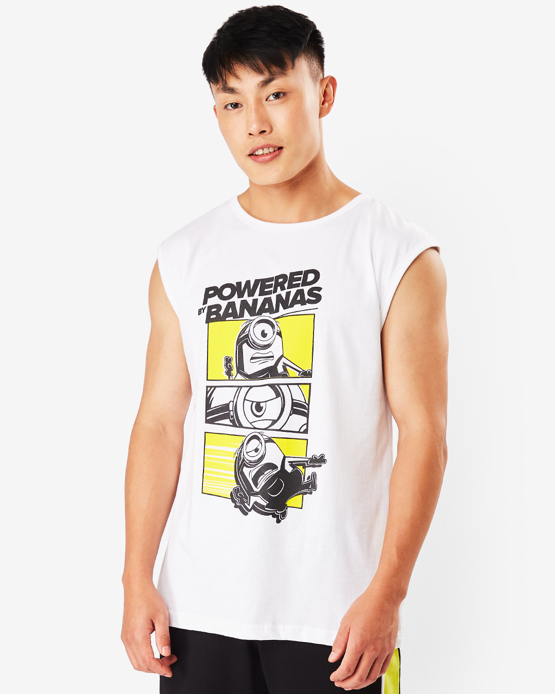 Shop Men's White Powered By Bananas Graphic Printed Oversized Vest-Back