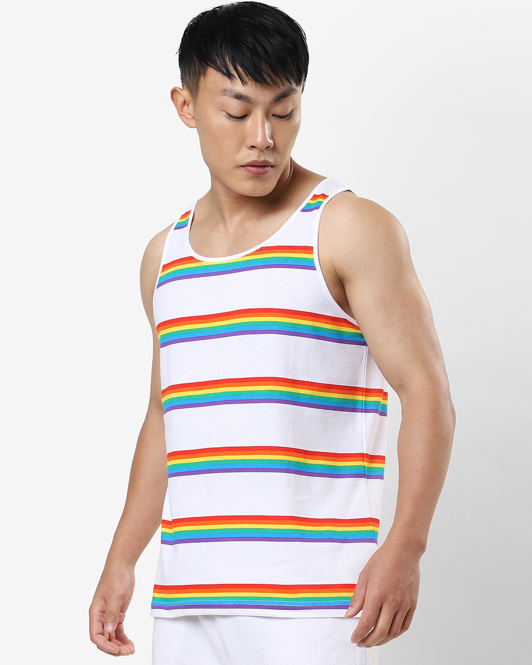 Shop Men's White Pride Multicolor Striped Vest-Back