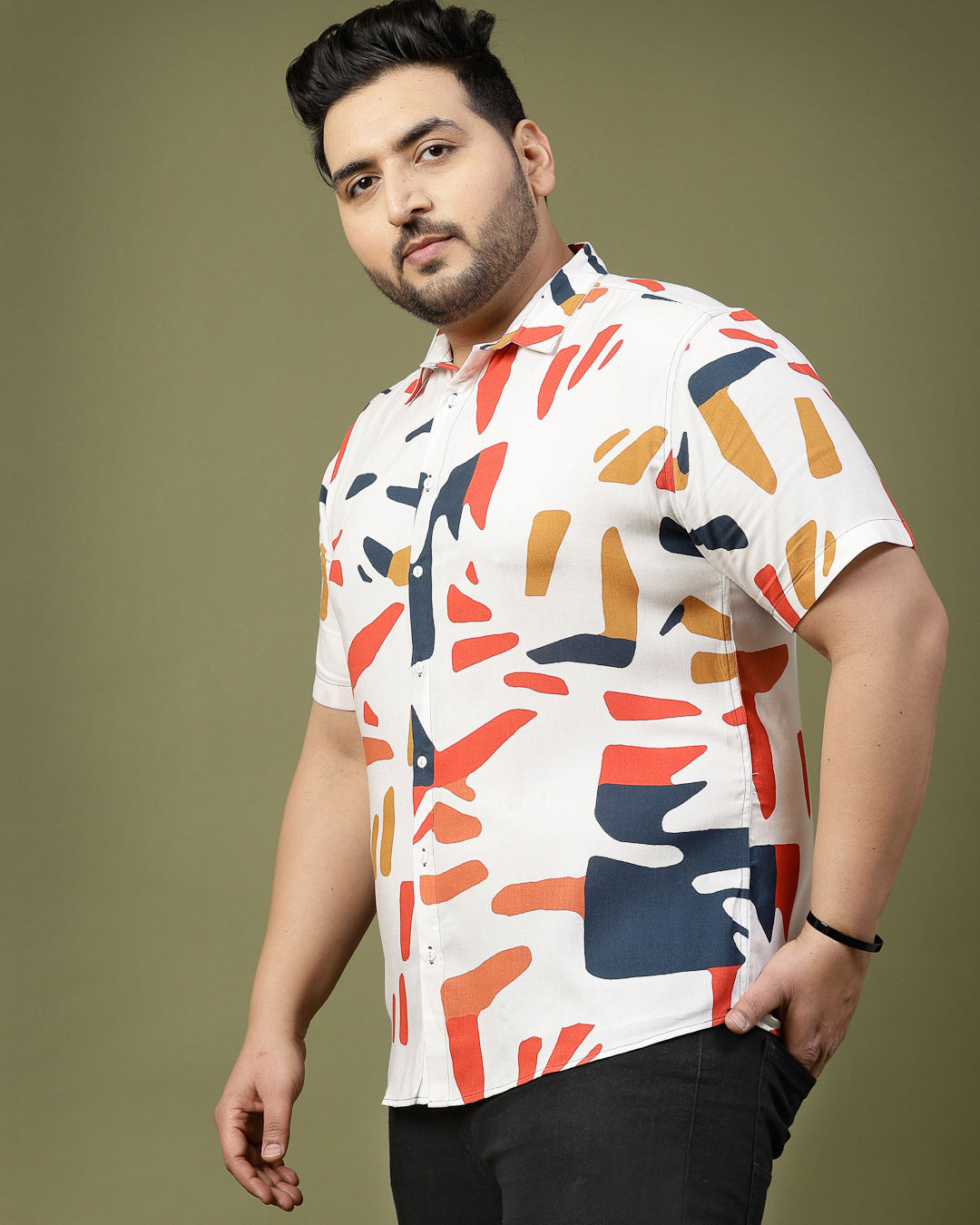 Shop Men's White All Over Printed Plus Size Shirt-Back