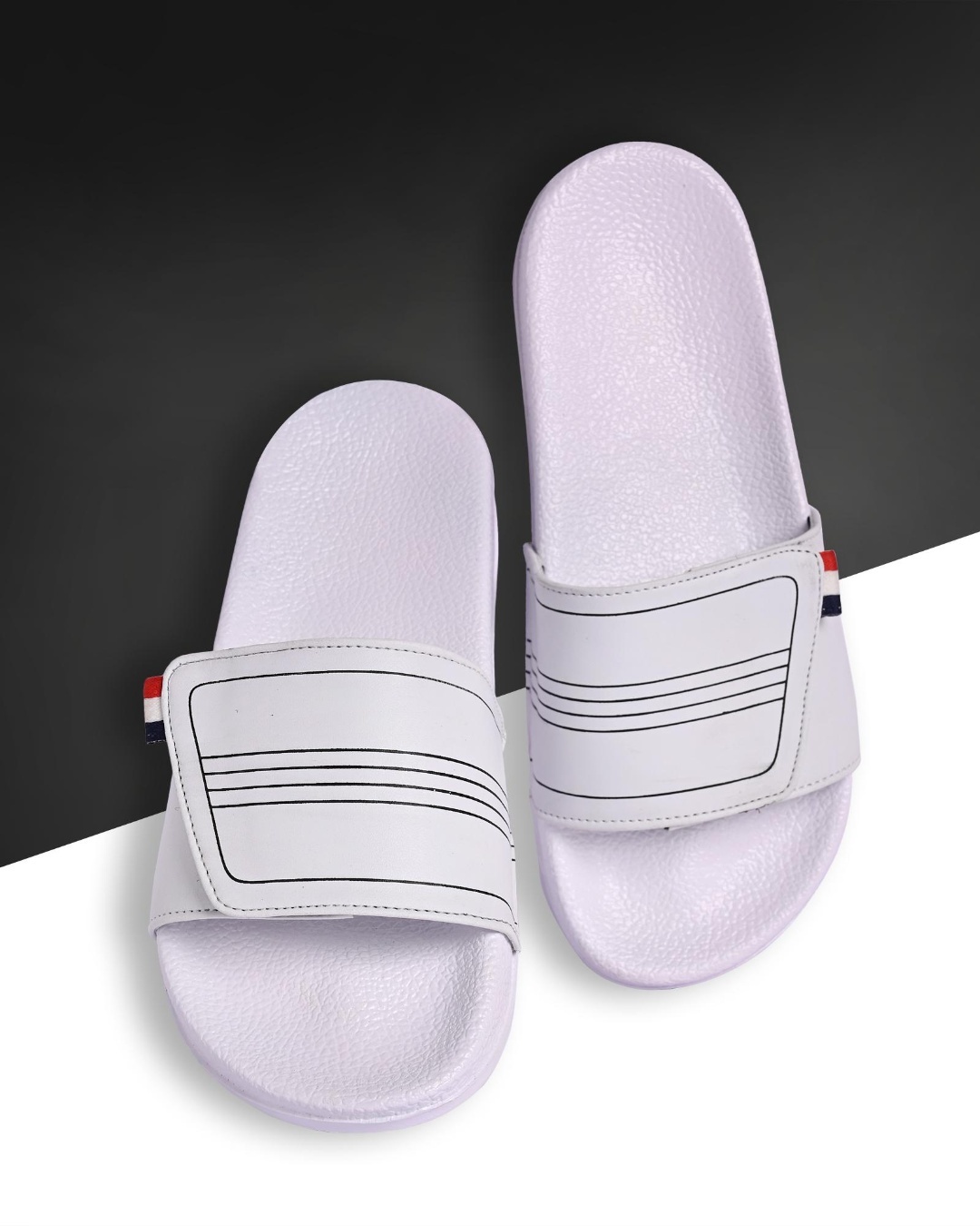 Buy Men's White Printed Velcro Sliders Online in India at Bewakoof