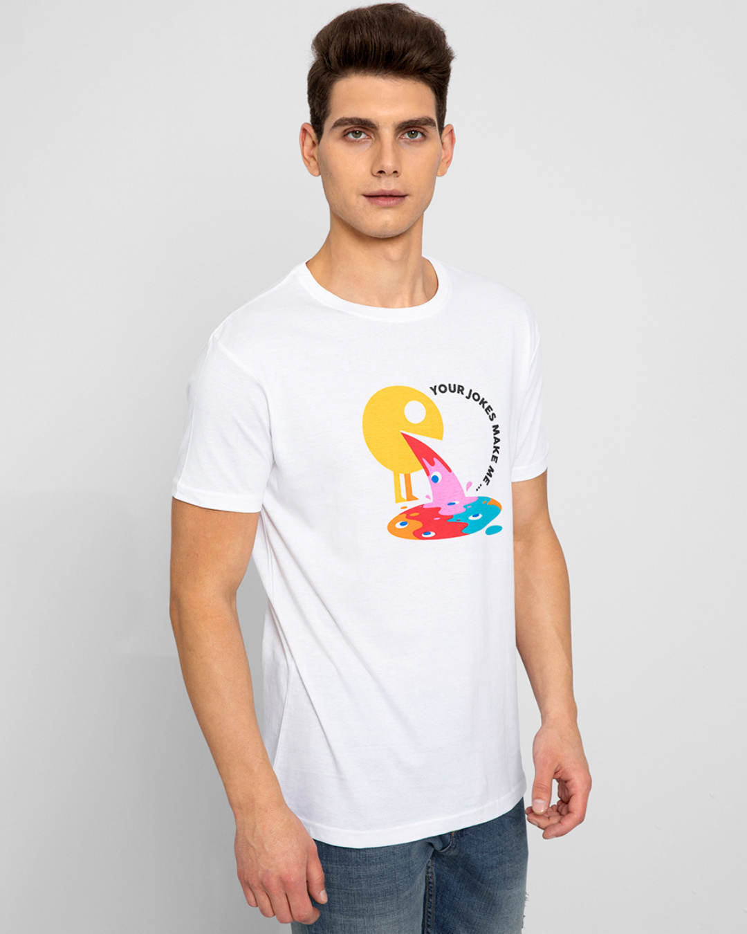 Shop Men's White Puking Pacman Graphic Printed Slim Fit T-shirt-Back