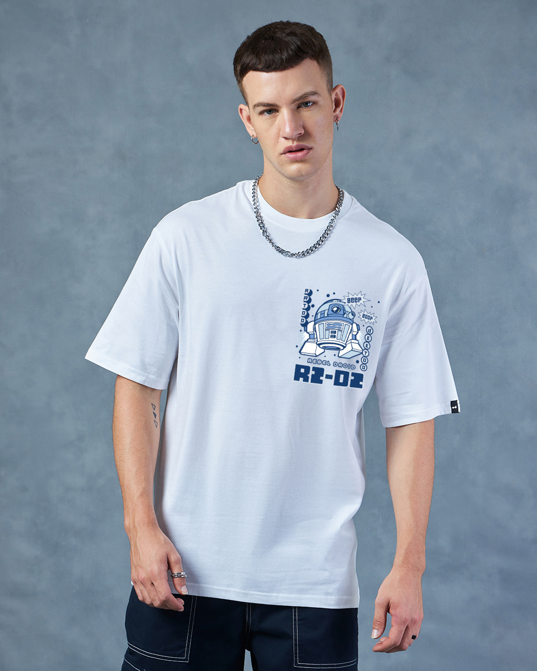 Shop Men's White Rebel Droid Graphic Printed Oversized T-shirt-Back