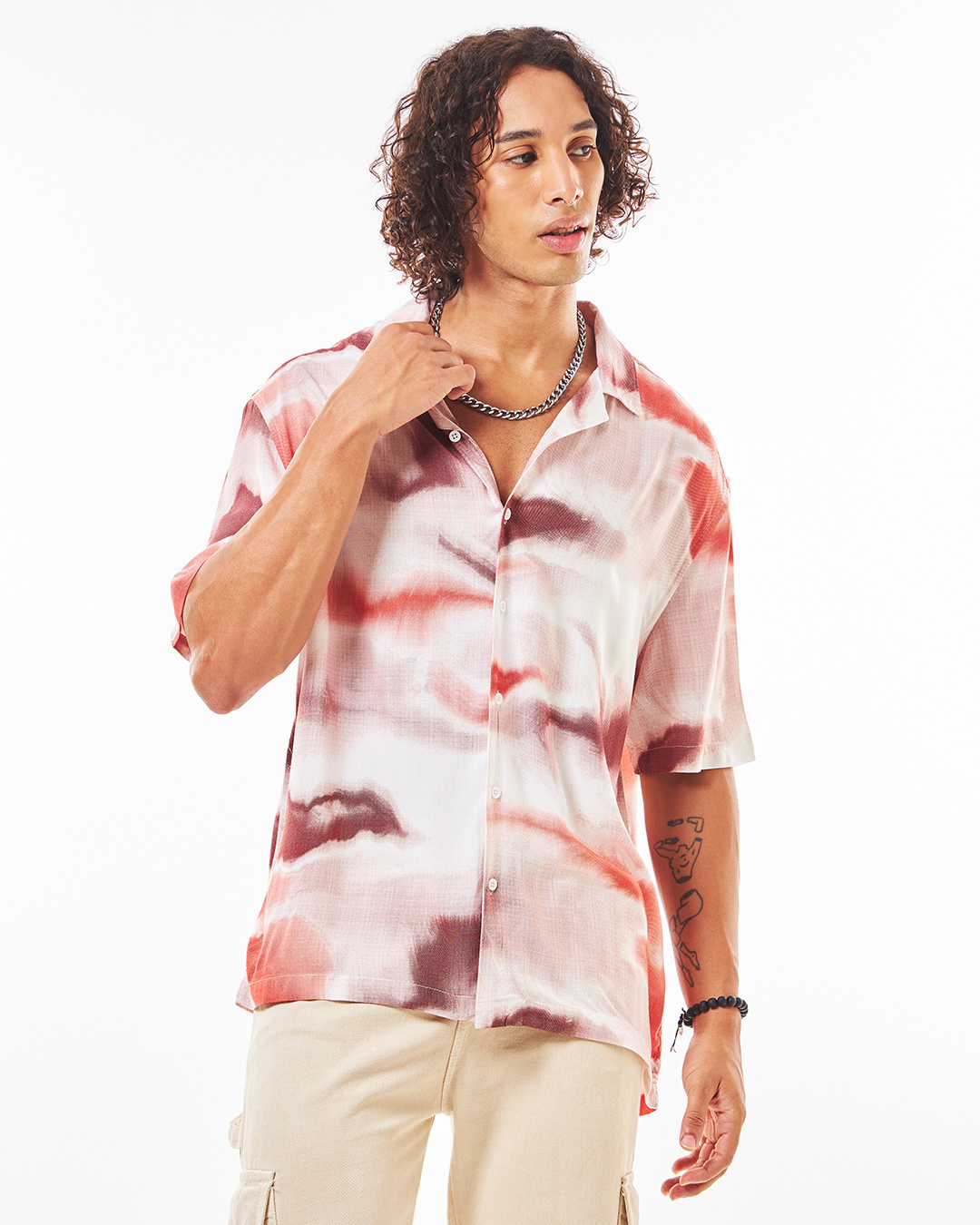 Shop Men's White & Red All Over Printed Oversized Shirt-Back