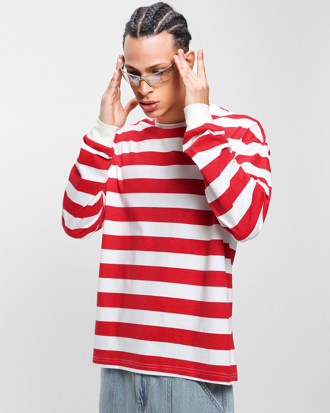 Buy Men's White & Red Striped Oversized T-shirt Online at Bewakoof