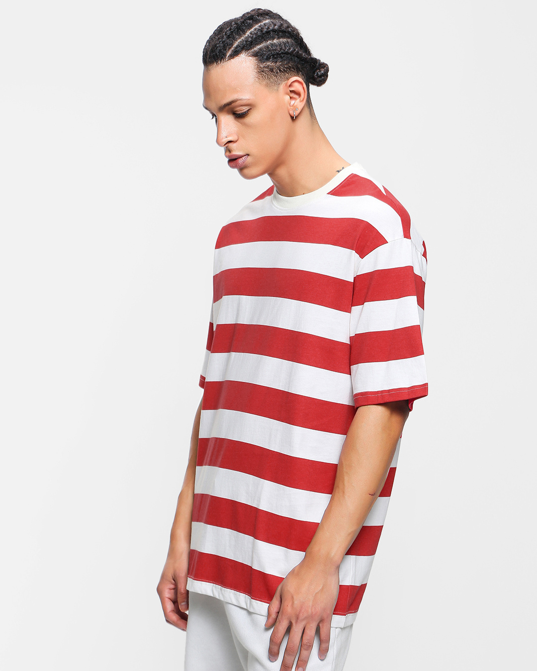 Shop Men's White & Red Striped Oversized T-shirt-Back