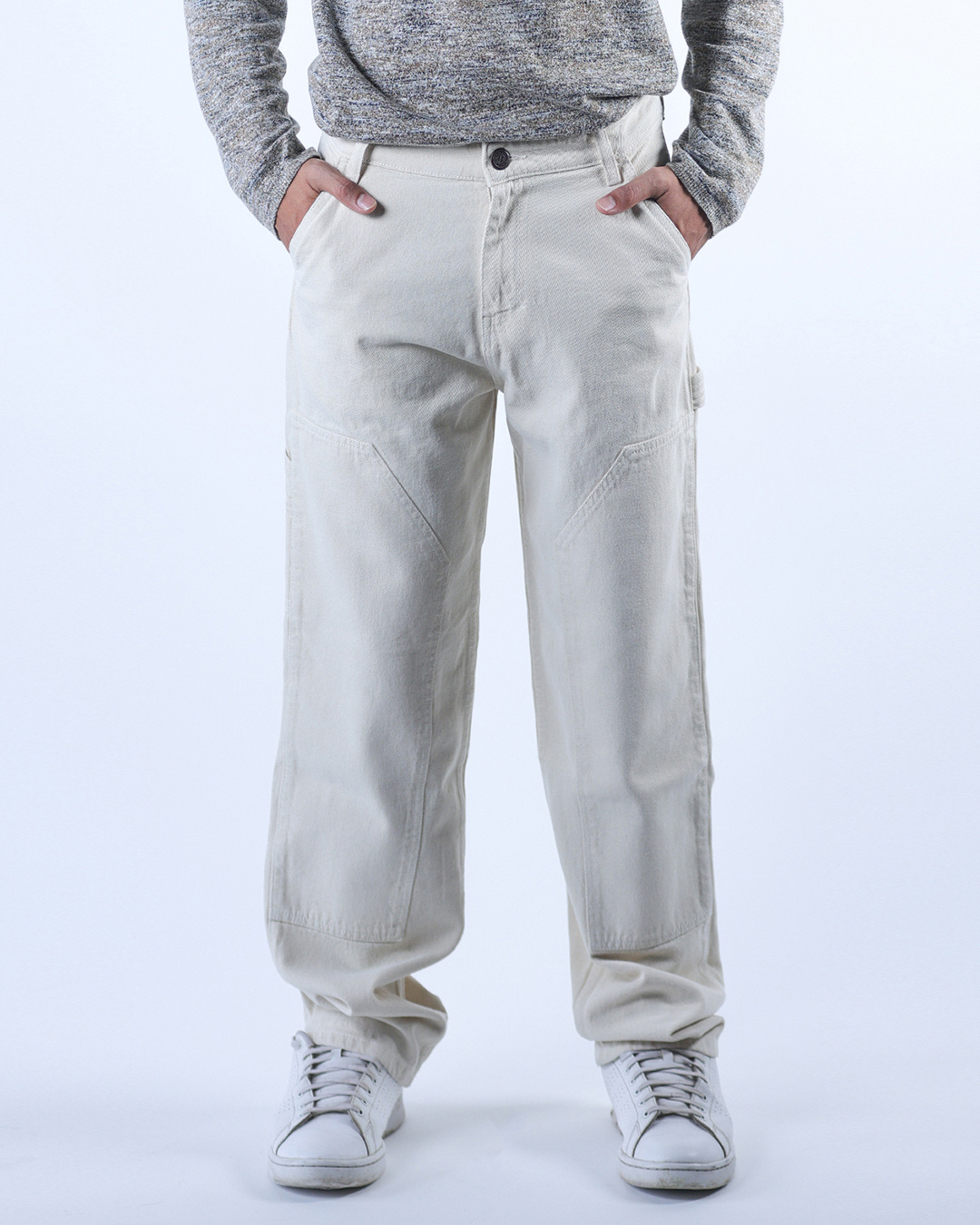 Buy Men's White Relaxed Fit Carpenter Jeans Online at Bewakoof