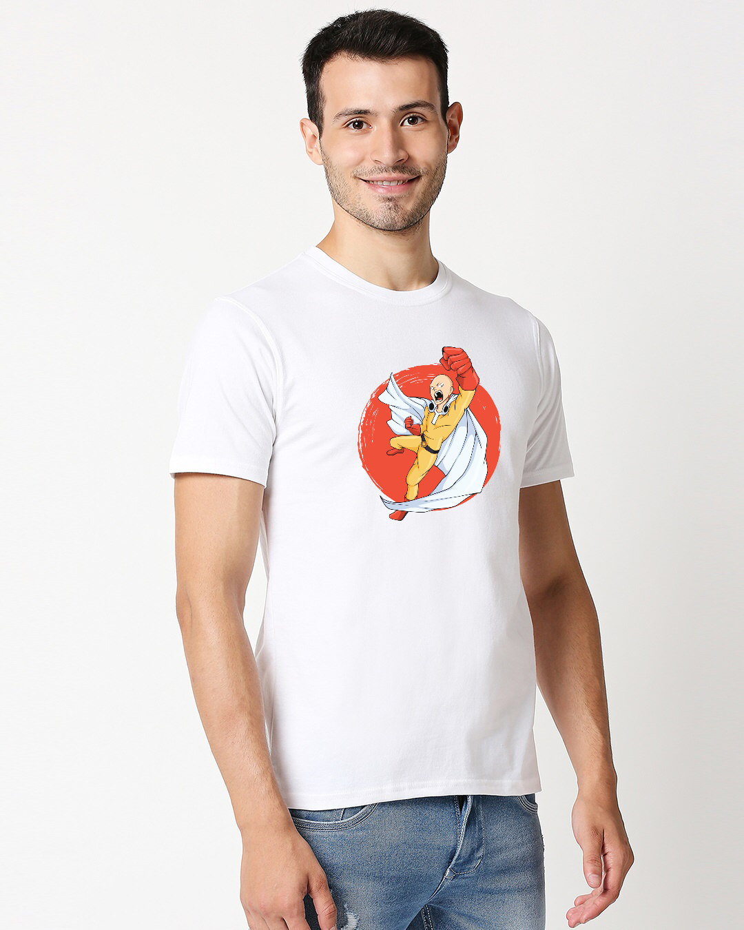 Shop Men's White Saitama Punch Printed T-shirt-Back