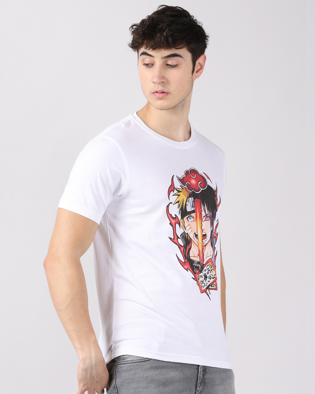 Shop Men's White Anime Sasuke Naruto Graphic Printed T-shirt-Back