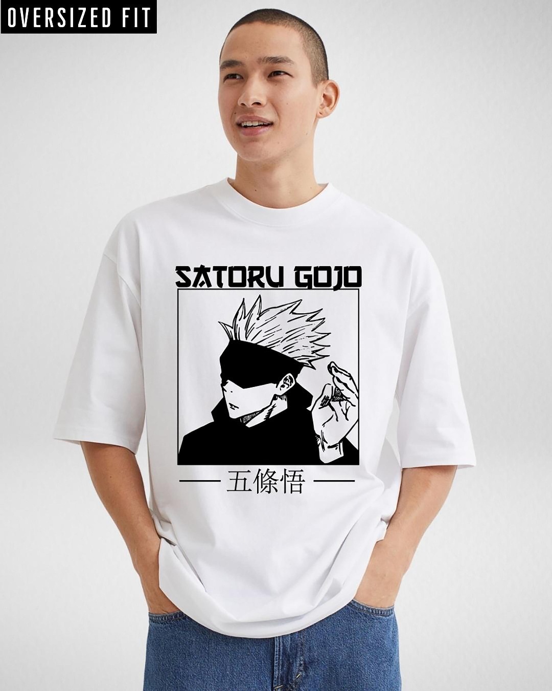 Shop Men's White Satoru Gojo Graphic Printed Oversized T-shirt-Back