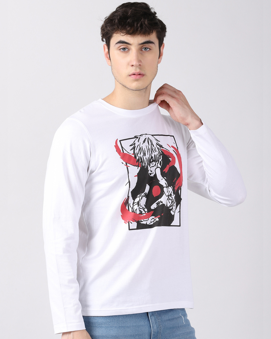 Shop Men's White Anime Satoru Gojo Jujutsu Kaisen Graphic Printed T-shirt-Back