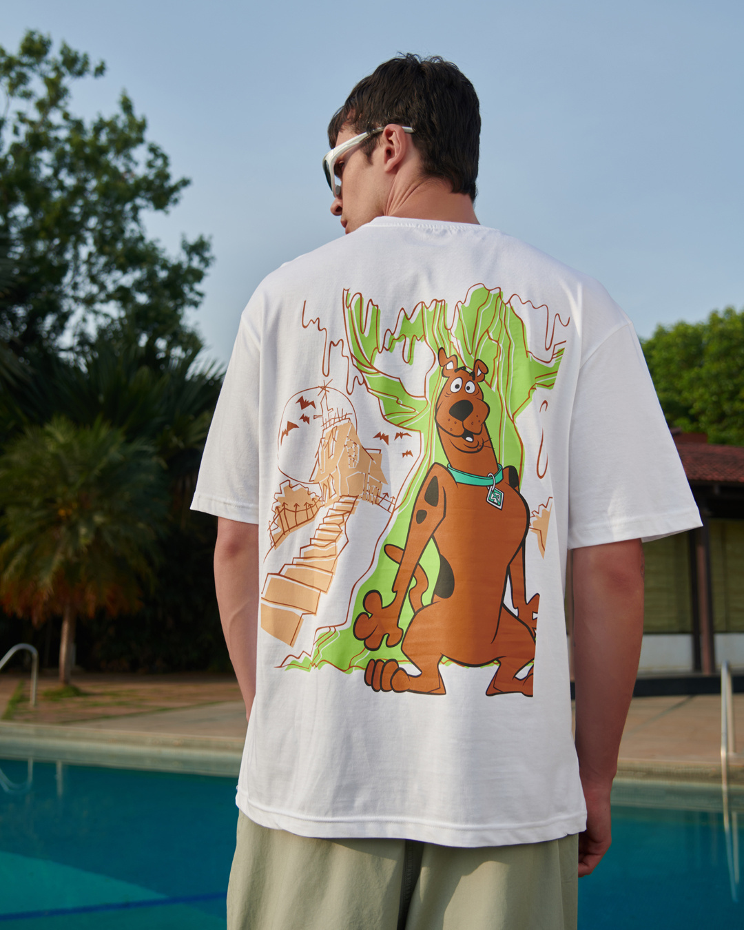 Shop Men's White Scared Scoob Graphic Printed Oversized T-shirt-Back