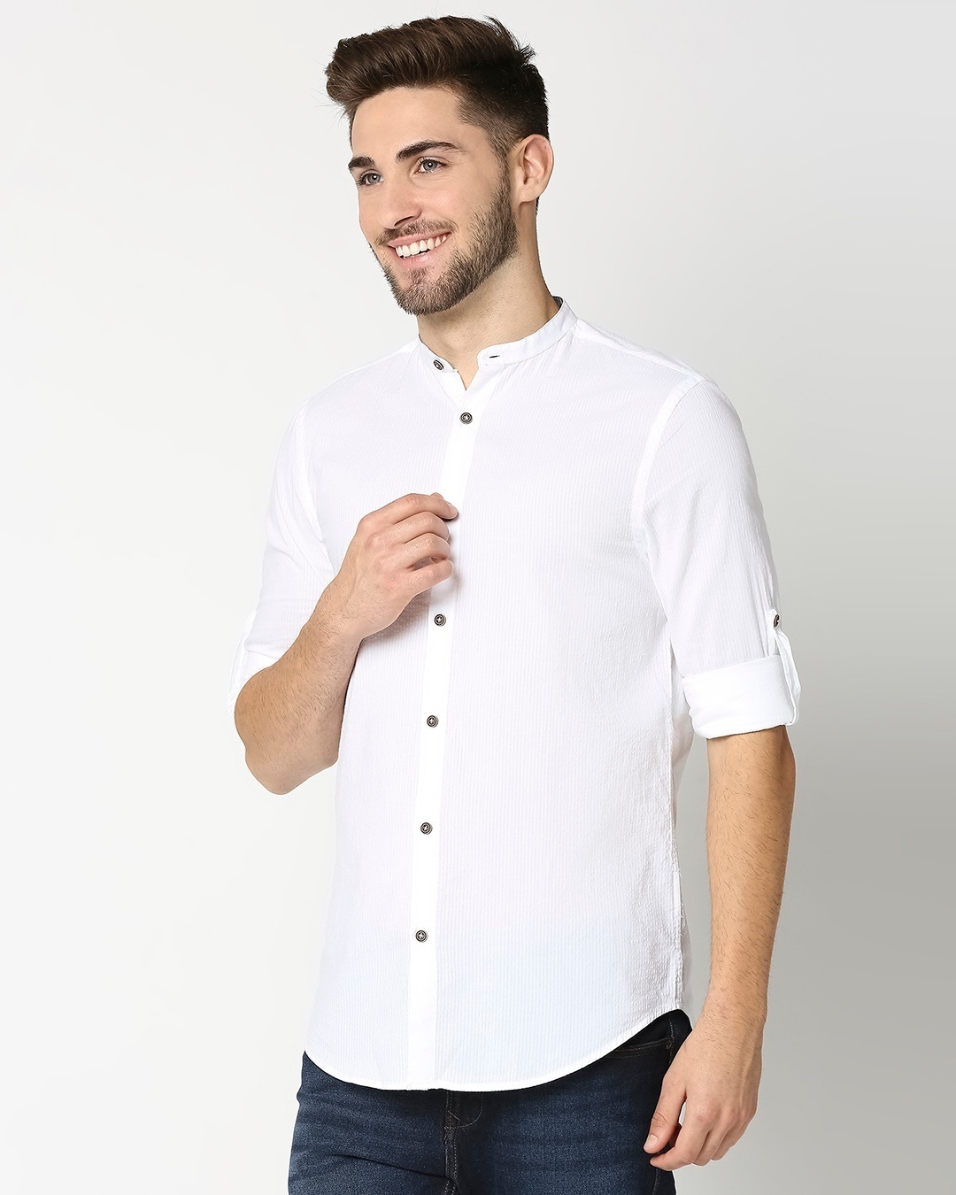 Shop Men's White Seersucker Casual Shirt-Back