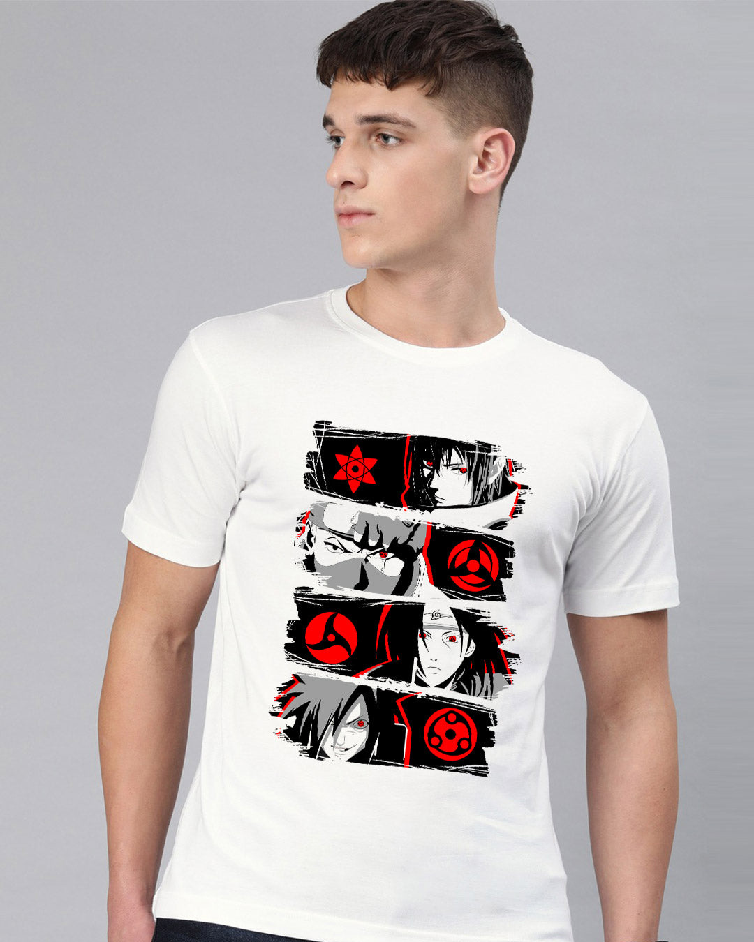 Buy Men's White Sharingan Masters Graphic Printed Relaxed Fit T-shirt ...