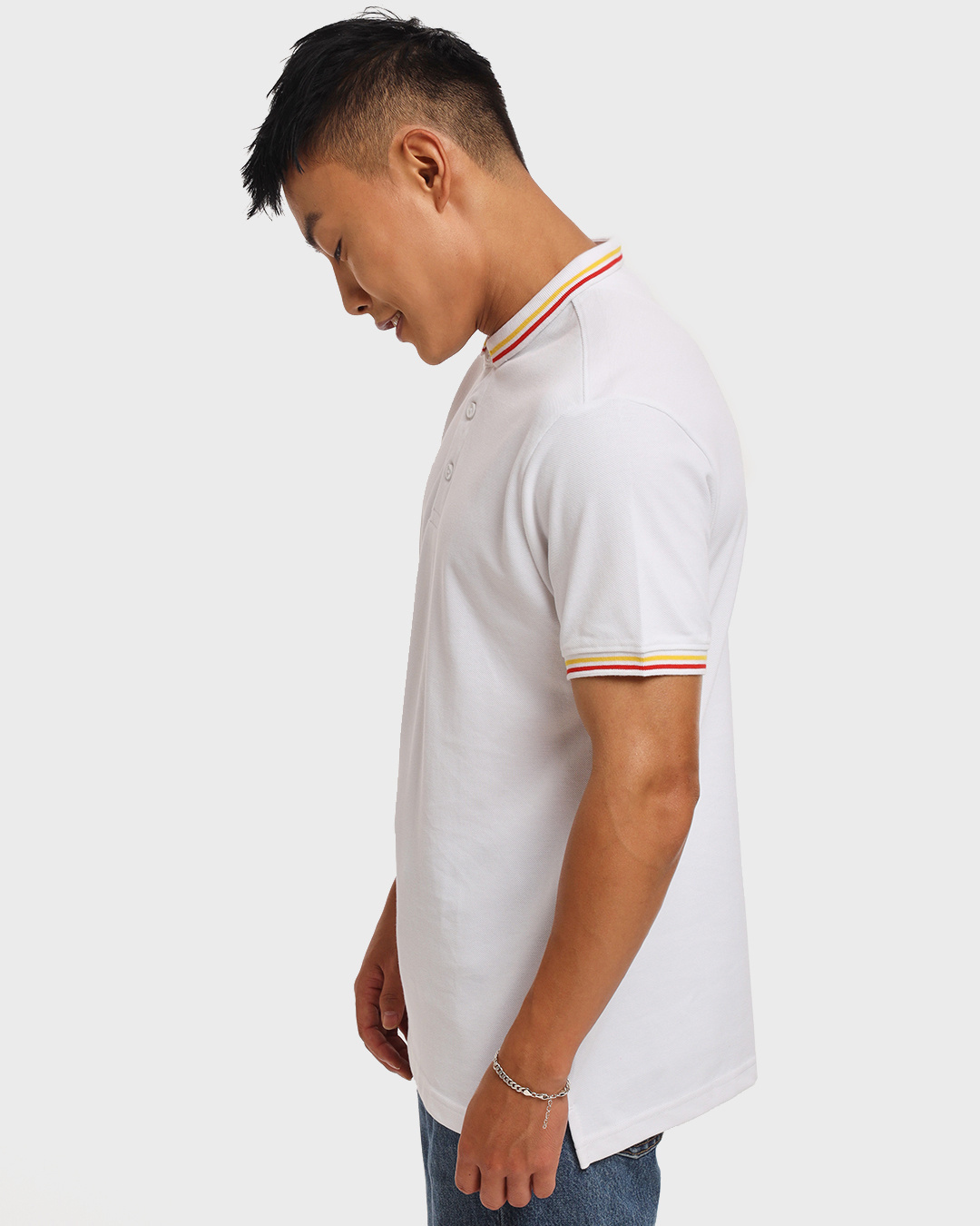 Shop Men's White Short Collar Tipping Polo T-shirt-Back
