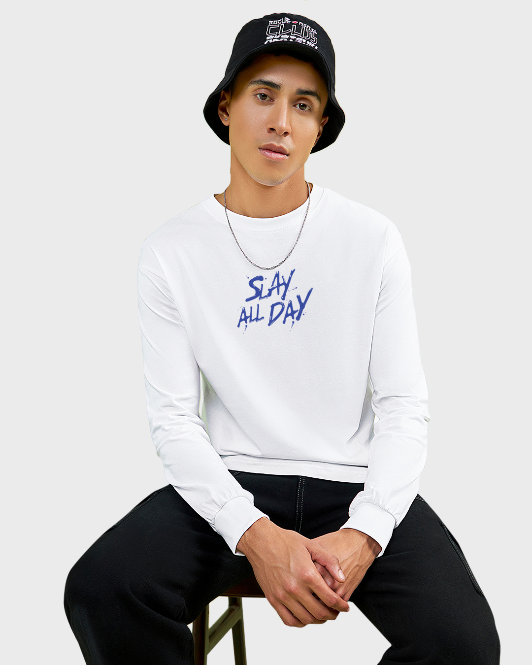 Shop Men's White Slay All Day Graphic Printed Oversized T-shirt-Back
