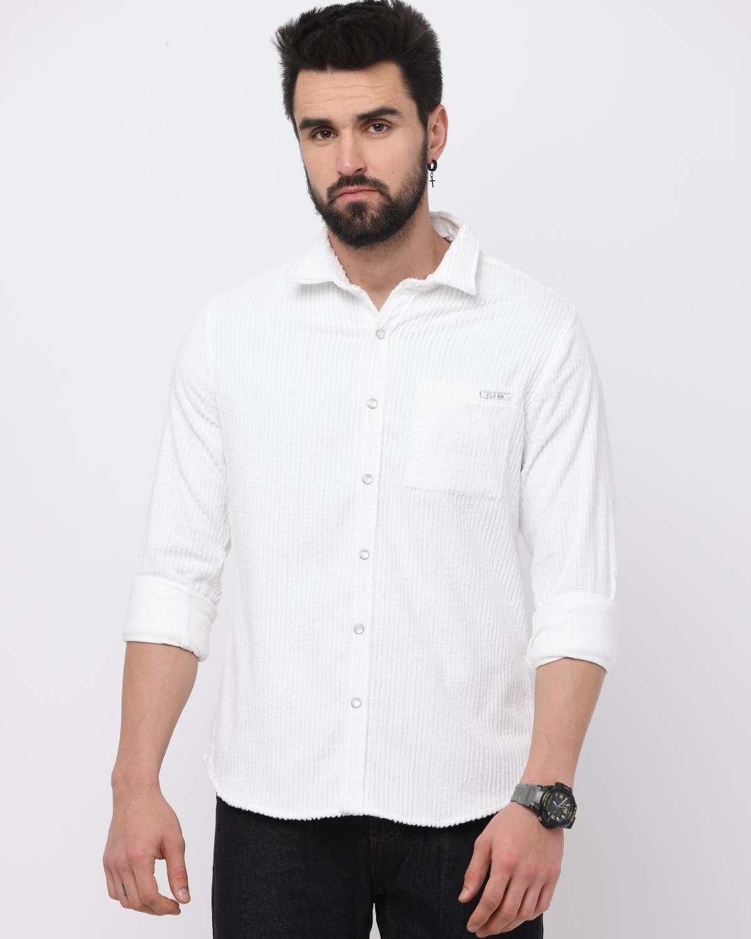 Buy Men's White Slim Fit Corduroy Shirt Online at Bewakoof