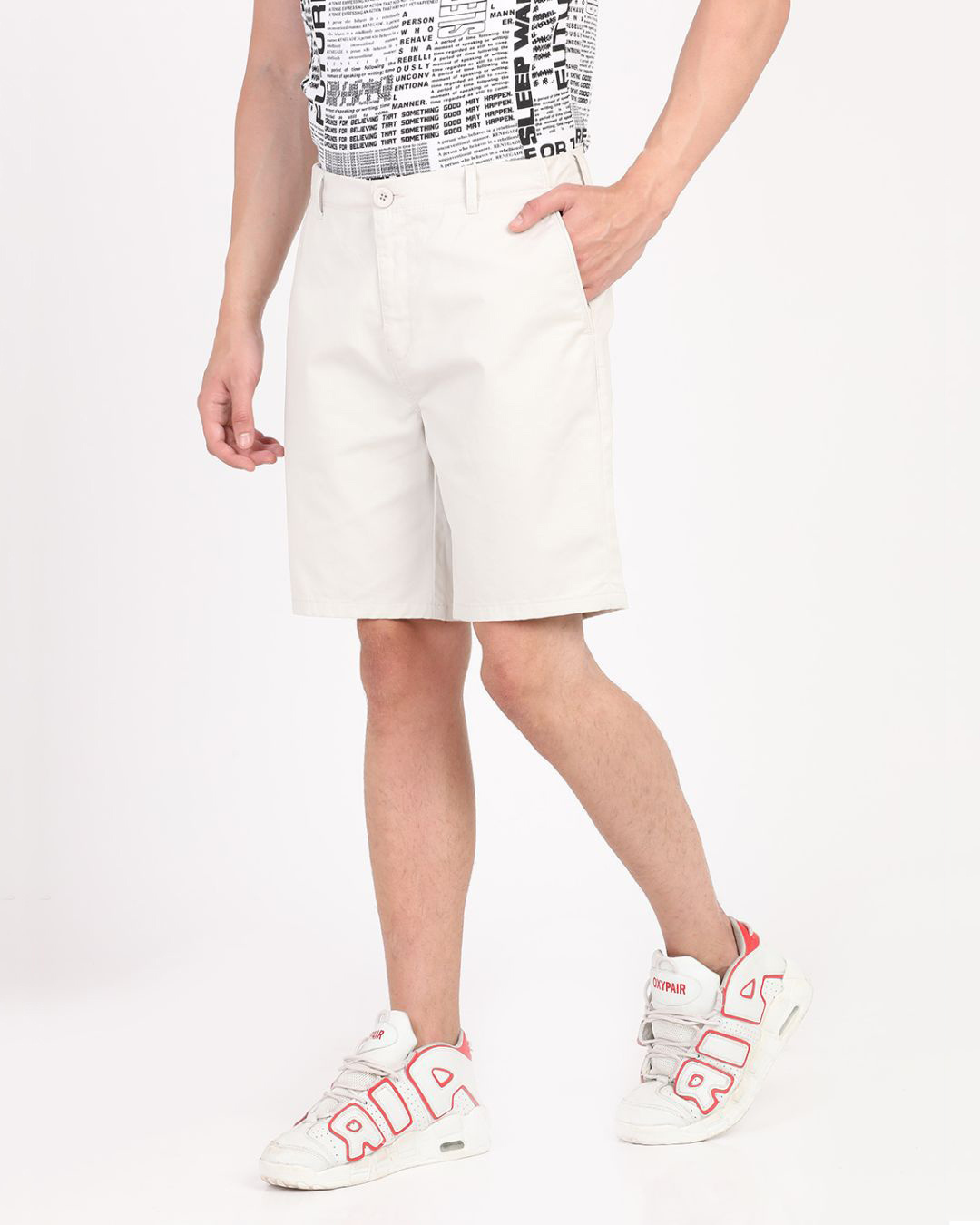 Shop Men's White Slim Fit Cotton Shorts-Back