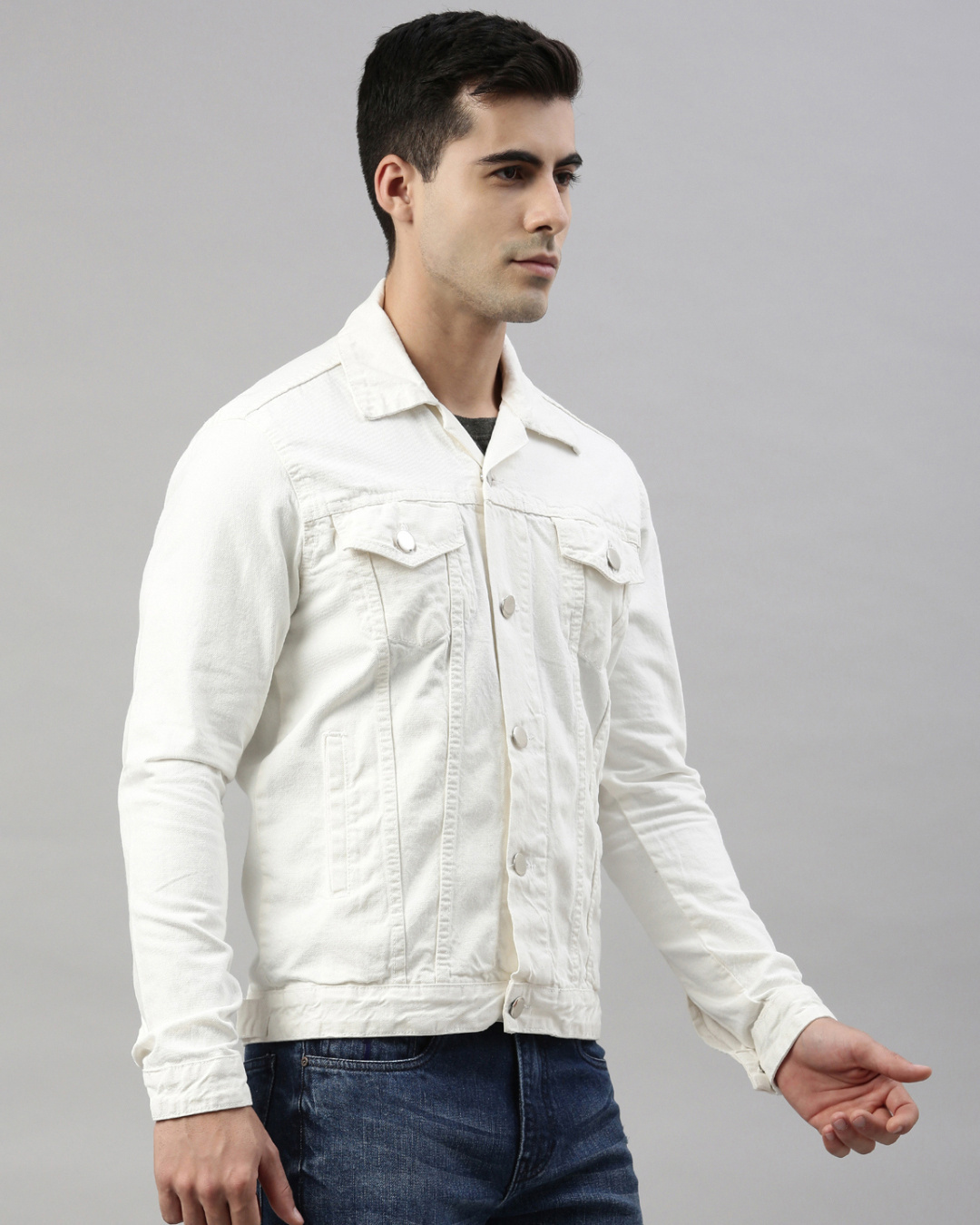 Shop Men's White Slim Fit Denim Jacket-Back
