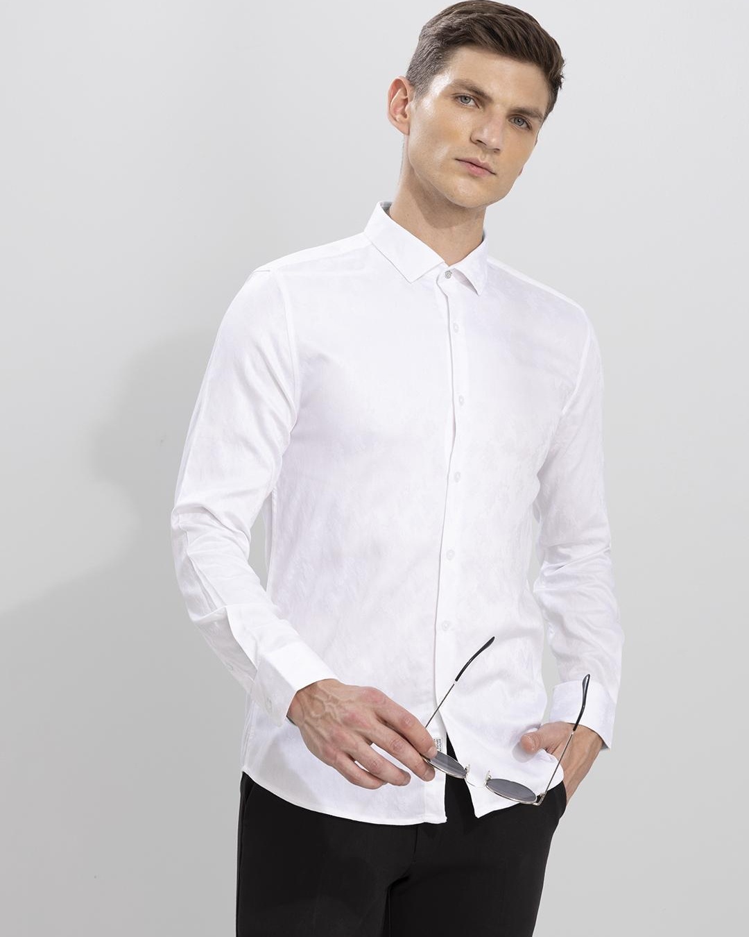 Buy Men's White Self Design Slim Fit Shirt for Men White Online at Bewakoof