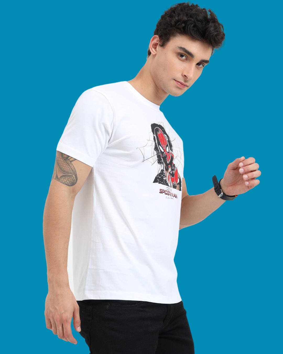 Shop Men's White Spider Man Graphic Printed T-shirt-Back