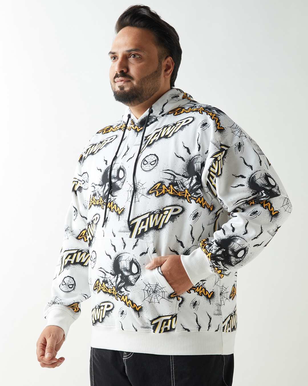 Shop Men's White Spider Man All Over Printed Oversized Plus Size Hoodies-Back