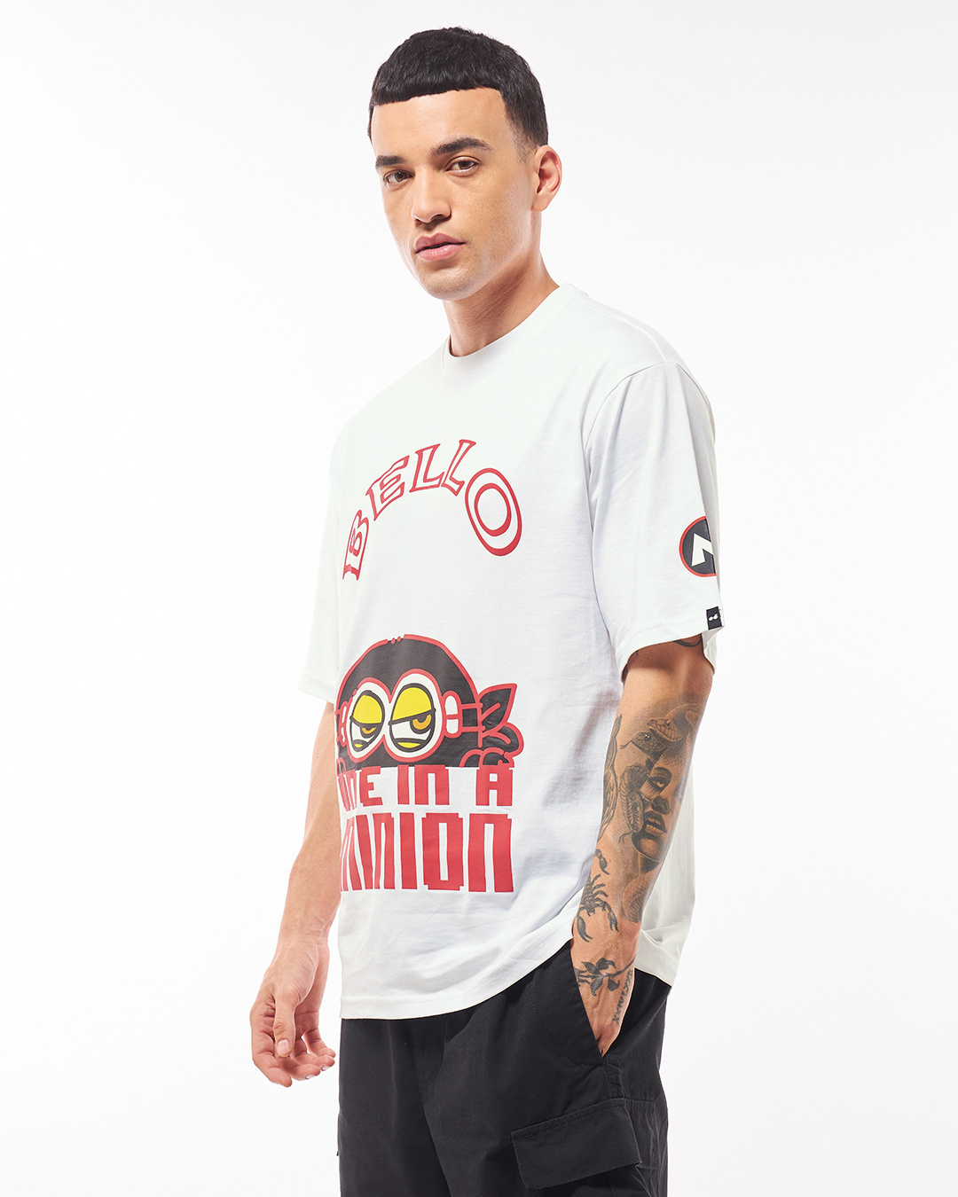 Shop Men's White Spy Minion Graphic Printed Oversized T-shirt-Back