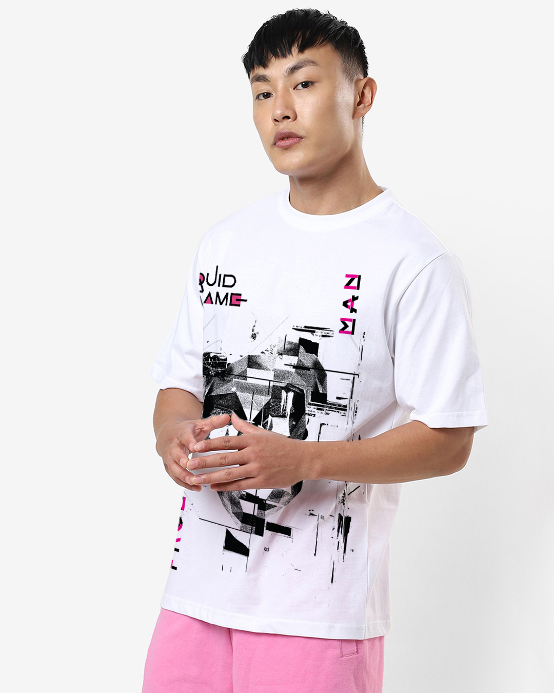 Shop Men's White Front Man Graphic Printed Oversized T-shirt-Back