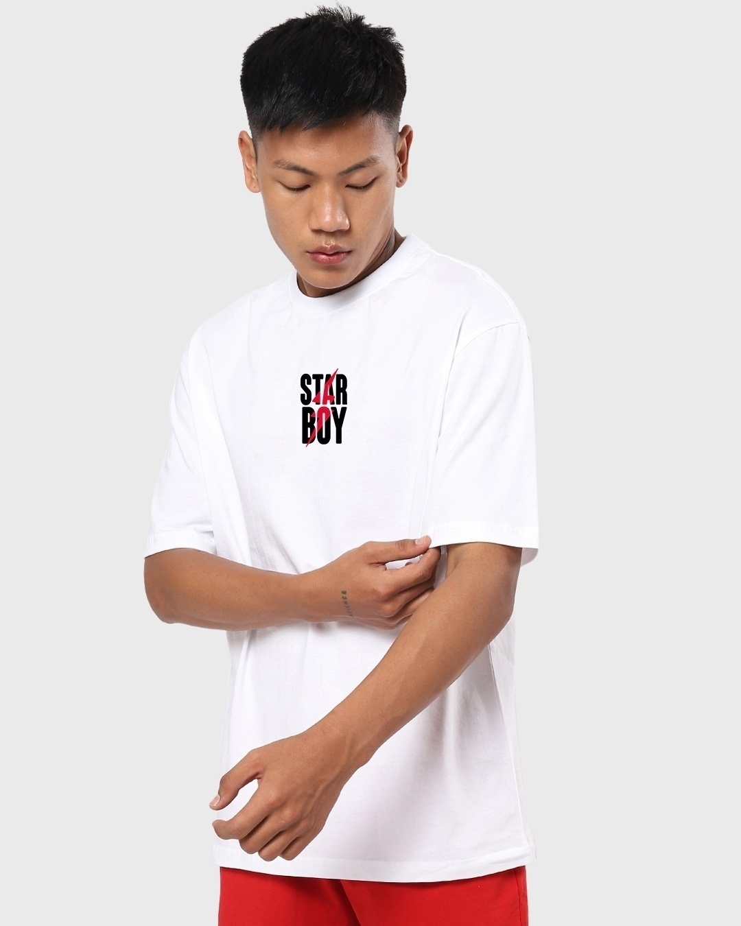 Shop Men's White Star Boy Graphic Printed Oversized T-shirt-Back