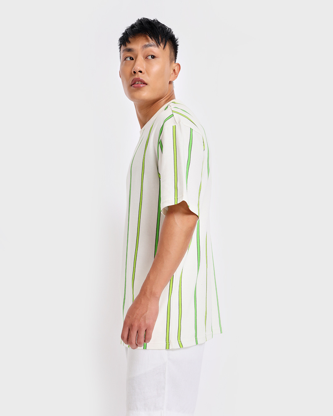 Buy Mens White Striped Oversized T Shirt Online At Bewakoof