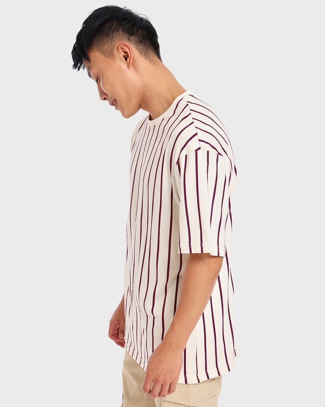 Shop Men's White Striped Oversized T-shirt-Back