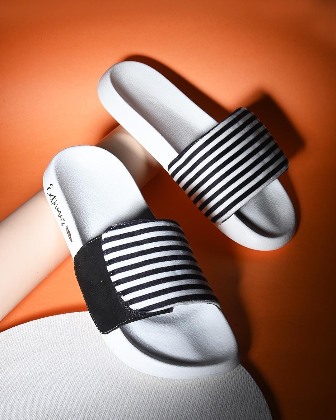 Buy Men's White Striped Adjustable Strap Sliders Online in India at