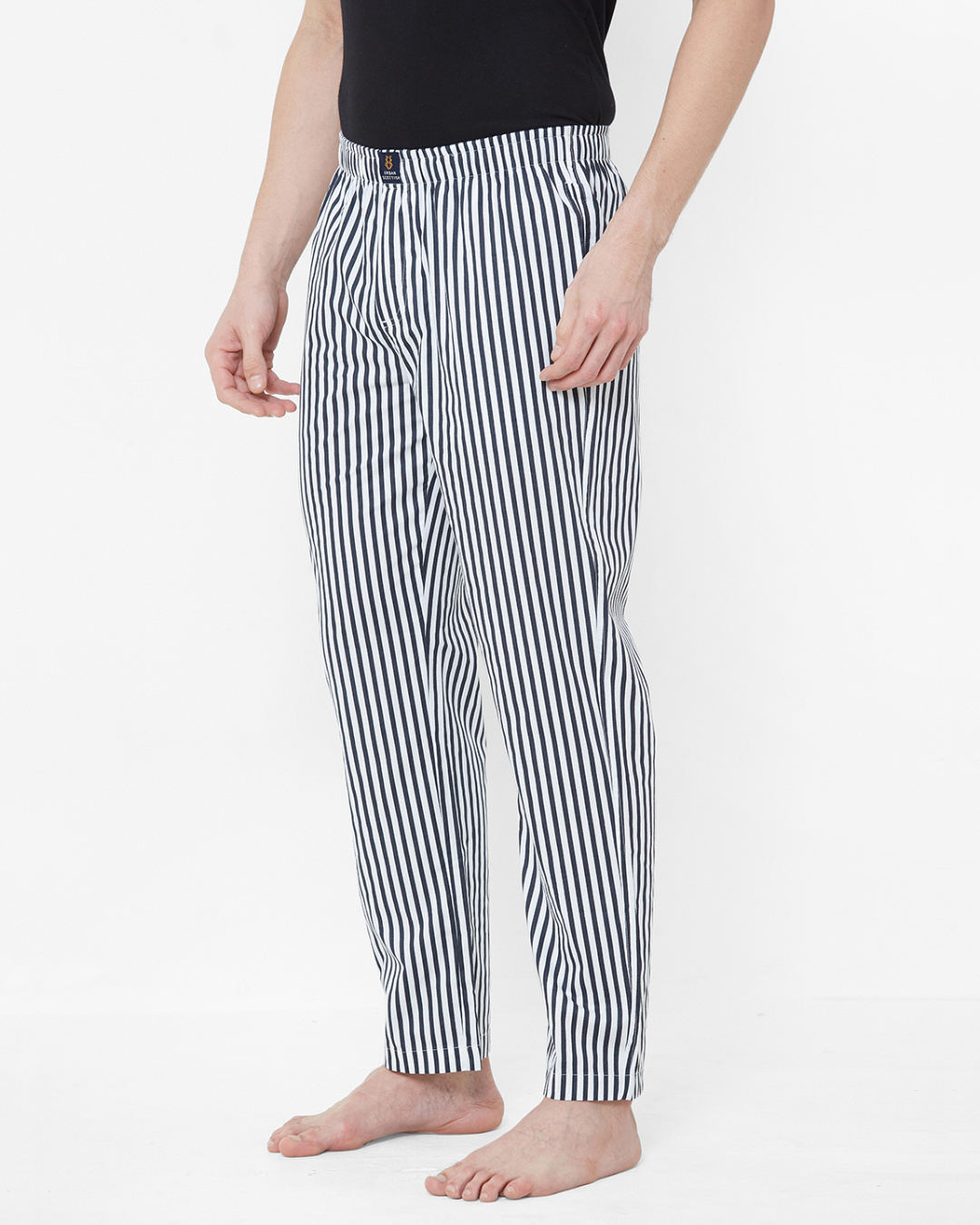 Shop Men's White Striped Cotton Lounge Pants-Back