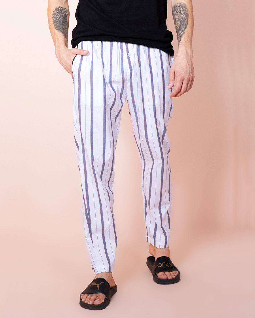 Buy Men's White Striped Cotton Pyjamas Online in India at Bewakoof